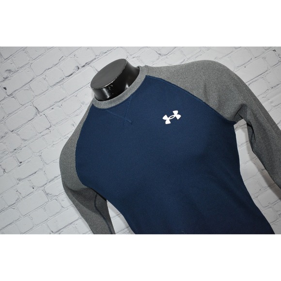Under Armour Other - Under Armour Shirt Mens Medium Blue Grey Thermal Waffle Knit Raglan Long Sleeve